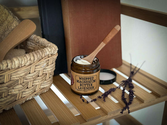 Whipped Magnesium Butter open on a shelf