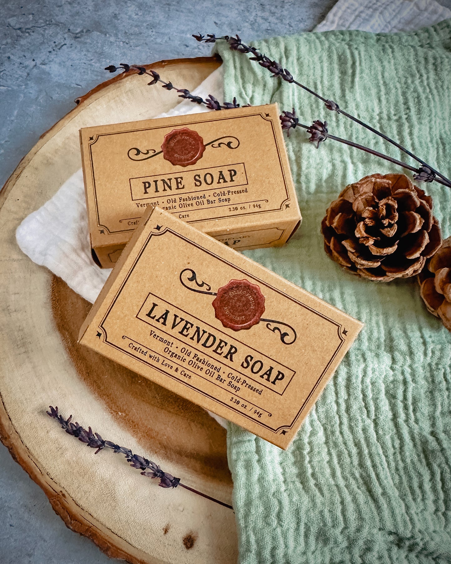 Box of Lavendar Soap and Pine Soap