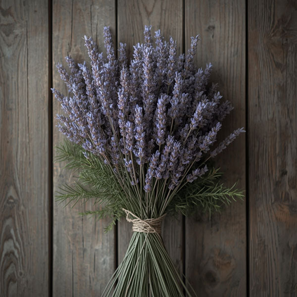 Pine Branches and Lavender bundled together with twine