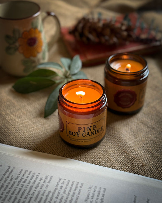Burning pine soy candle