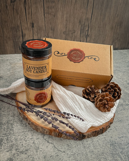 Pair of lavender soy candles in amber glass jars – Ballou Family Apothecary