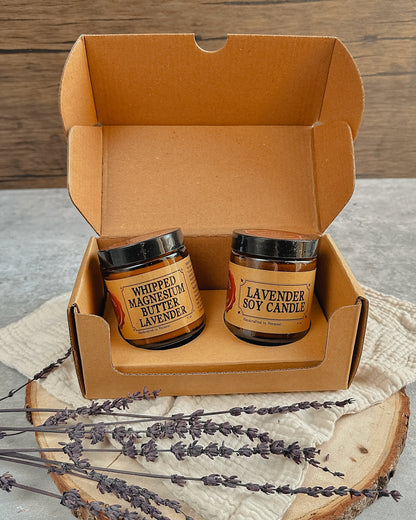 Lavender magnesium butter and soy candle gift set – Ballou Family Apothecary