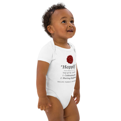 Eco-friendly infant onesie with Happify message